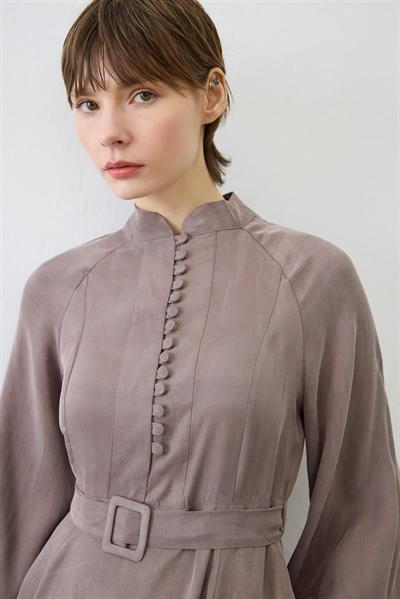 GLORIA HALF STRAPPED SHIRT DRESS TAUPE