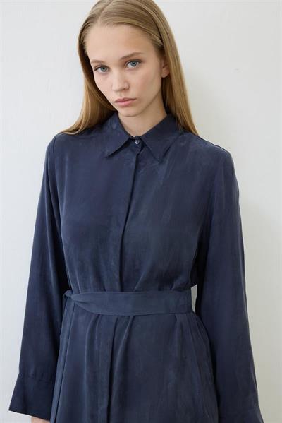 GLORIA WASHED SILK DRESS NAVY BLUE