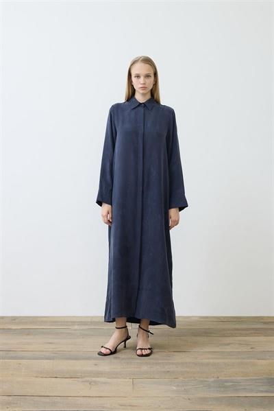 GLORIA WASHED SILK DRESS NAVY BLUE