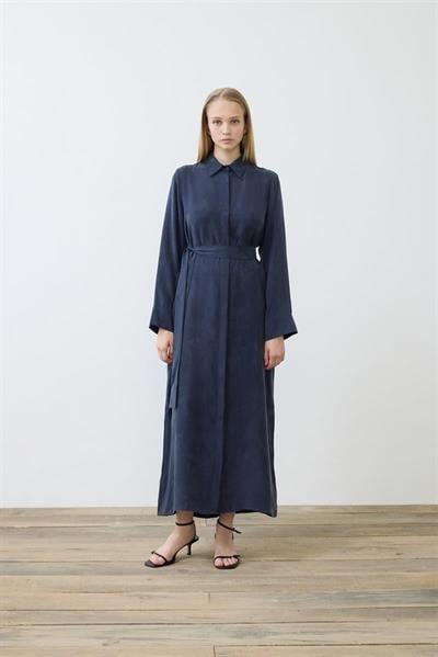 GLORIA WASHED SILK DRESS NAVY BLUE
