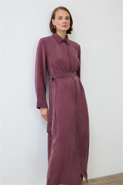 GLORIA WASHED SILK SHIRT DRESS BURGUNDY