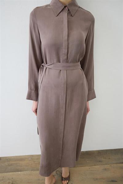 GLORIA WASHED SILK SHIRT DRESS TAUPE
