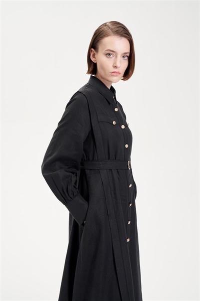 GOLD 100% LINEN DRESS BLACK