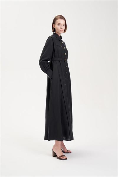 GOLD 100% LINEN DRESS BLACK