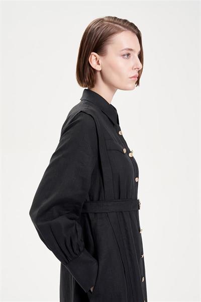 GOLD 100% LINEN DRESS BLACK