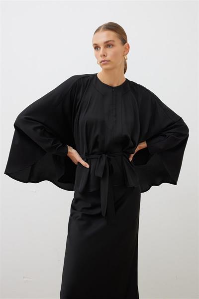 HARPER CAPE SATIN SKIRT SET BLACK