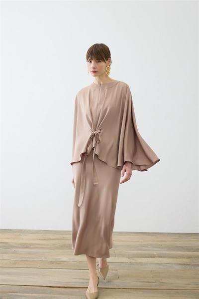 HARPER CAPE SATIN SKIRT SET MINK