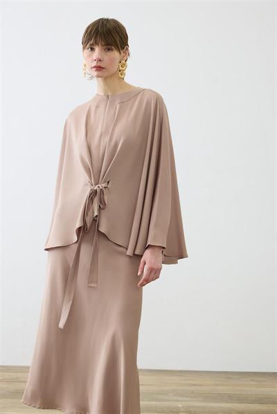 HARPER CAPE SATIN SKIRT SET MINK