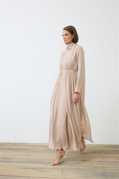 HELEN TEXTURED CHIFFON DRESS BEIGE