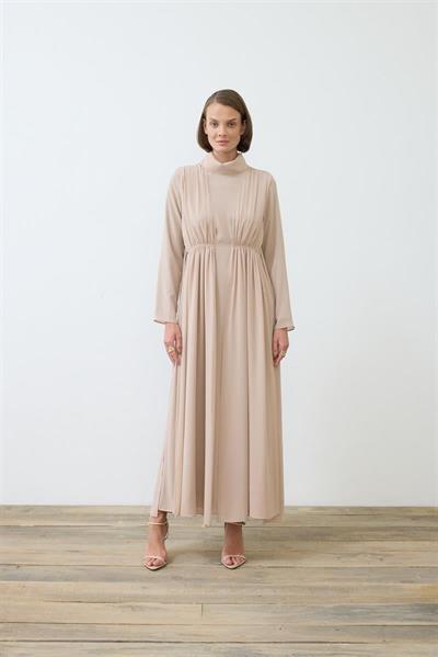 HELEN TEXTURED CHIFFON DRESS BEIGE
