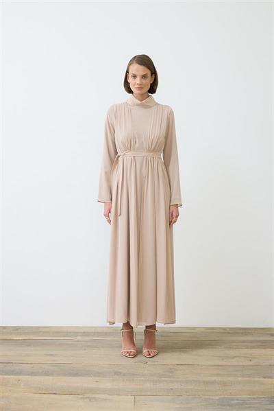 HELEN TEXTURED CHIFFON DRESS BEIGE