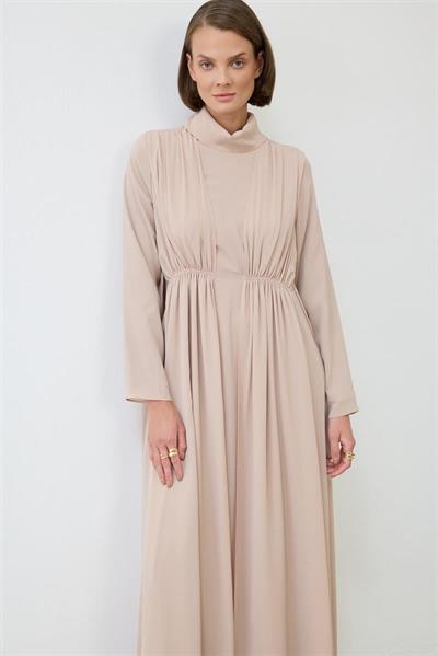 HELEN TEXTURED CHIFFON DRESS BEIGE