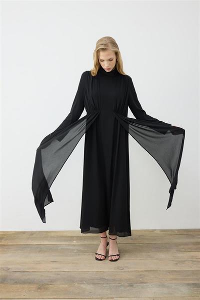 HELEN TEXTURED CHIFFON DRESS BLACK