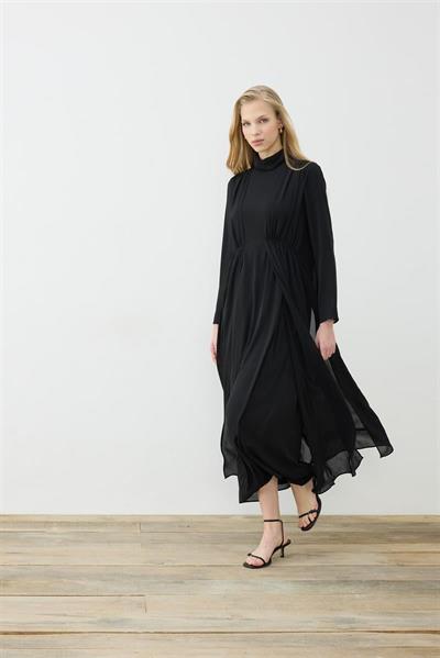 HELEN TEXTURED CHIFFON DRESS BLACK