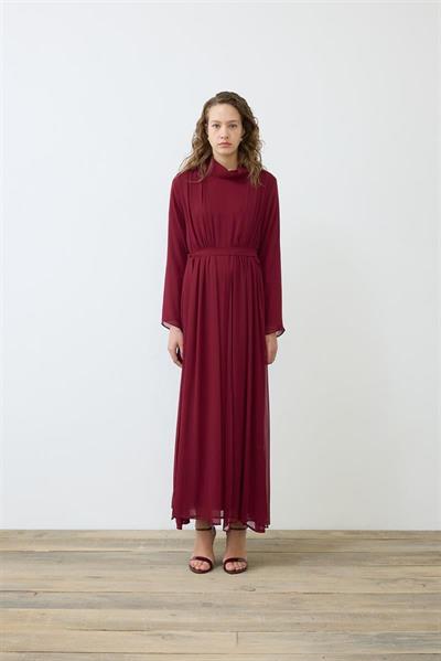 HELEN TEXTURED CHIFFON DRESS BURGUNDY