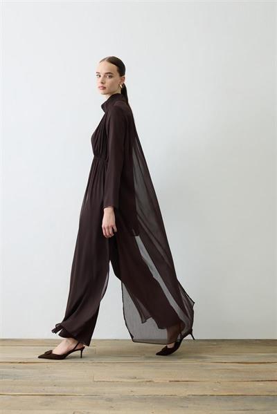 HELEN TEXTURED CHIFFON PANTS SET BROWN
