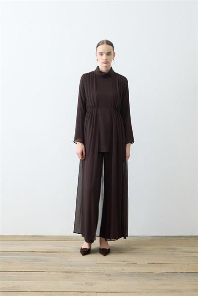 HELEN TEXTURED CHIFFON PANTS SET BROWN