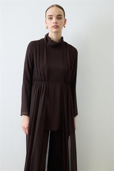 HELEN TEXTURED CHIFFON PANTS SET BROWN