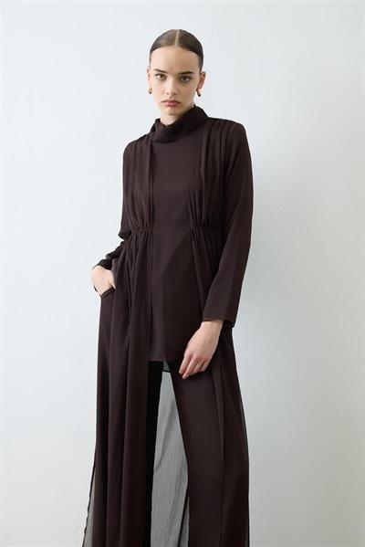 HELEN TEXTURED CHIFFON PANTS SET BROWN