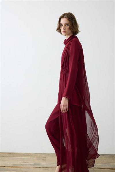 HELEN TEXTURED CHIFFON PANTS SET BURGUNDY