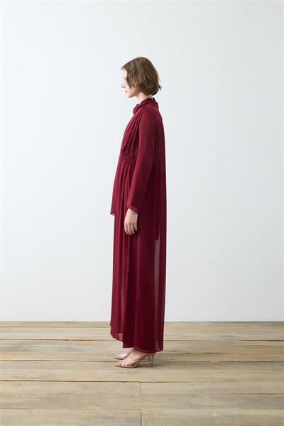 HELEN TEXTURED CHIFFON PANTS SET BURGUNDY