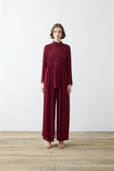 HELEN TEXTURED CHIFFON PANTS SET BURGUNDY