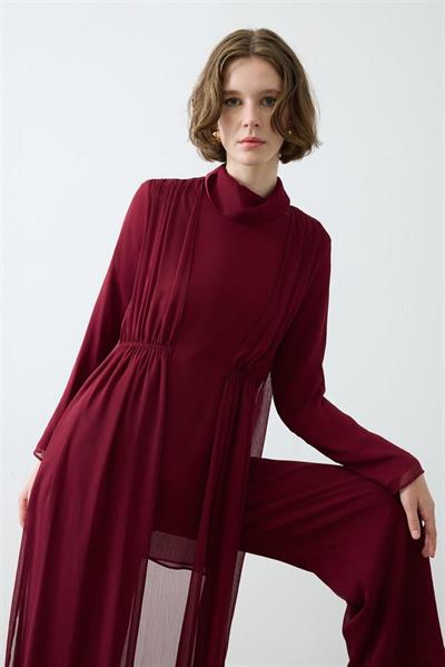 HELEN TEXTURED CHIFFON PANTS SET BURGUNDY