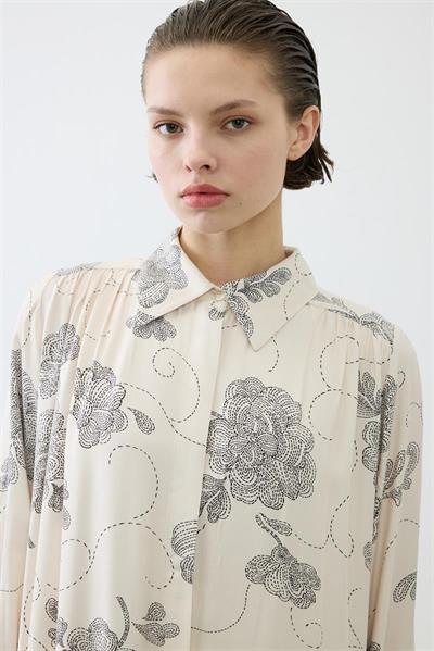 ITZ PATTERNED RAYON VISCOSE SHIRT DRESS BEIGE