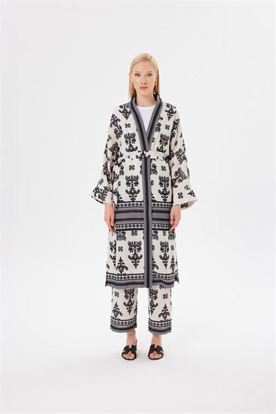KATAR LINEN KIMONO SET BEIGE BLACK