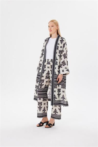 KATAR LINEN KIMONO SET BEIGE BLACK