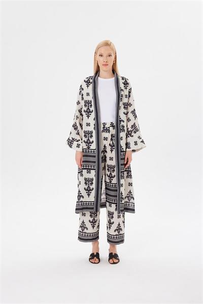 KATAR LINEN KIMONO SET BEIGE BLACK