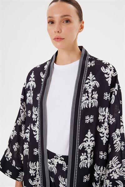 KATAR LINEN KIMONO SET BLACK BEIGE