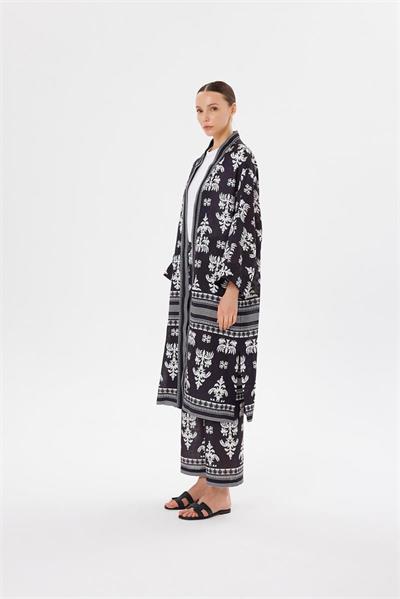 KATAR LINEN KIMONO SET BLACK BEIGE
