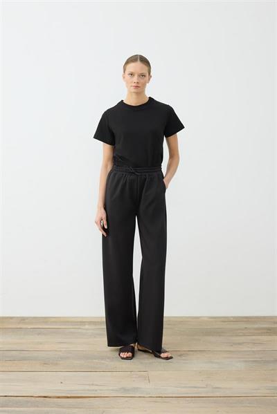 KNIT JERSEY WIDE LEG PANTS BLACK