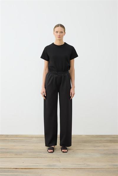 KNIT JERSEY WIDE LEG PANTS BLACK