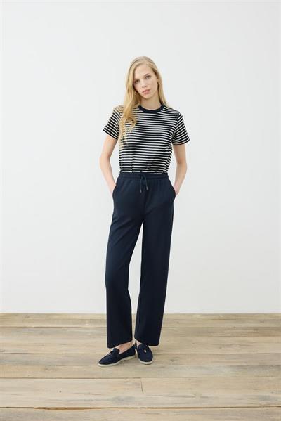 KNIT JERSEY WIDE LEG PANTS NAVY BLUE