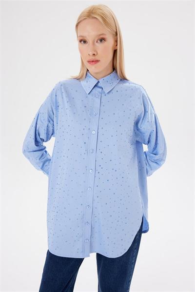 LAURA STONE EMBELLISHED COTTON SHIRT BABY BLUE