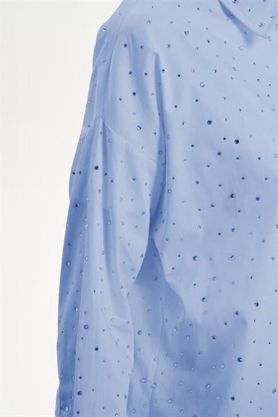 LAURA STONE EMBELLISHED COTTON SHIRT BABY BLUE
