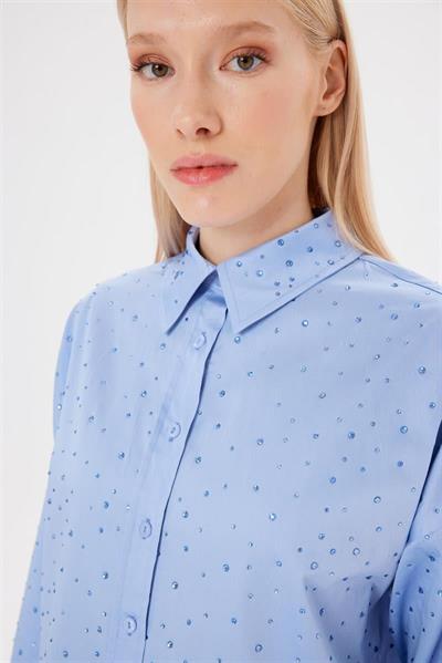 LAURA STONE EMBELLISHED COTTON SHIRT BABY BLUE