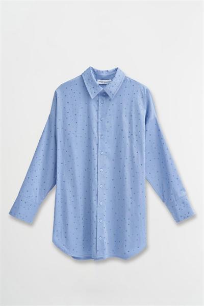 LAURA STONE EMBELLISHED COTTON SHIRT BABY BLUE