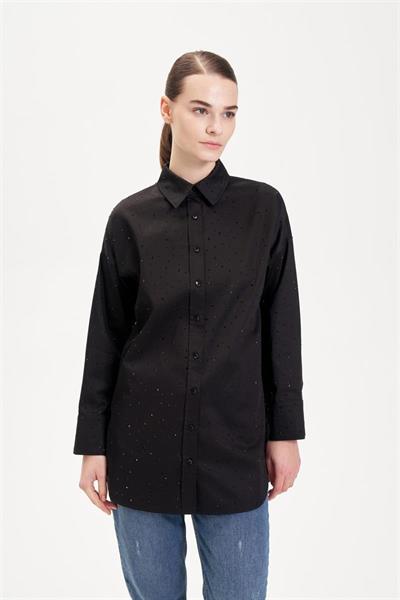 LAURA STONE EMBELLISHED COTTON SHIRT BLACK