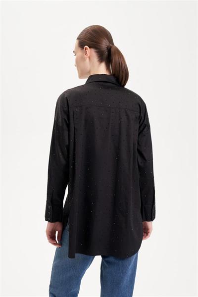 LAURA STONE EMBELLISHED COTTON SHIRT BLACK