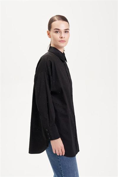 LAURA STONE EMBELLISHED COTTON SHIRT BLACK
