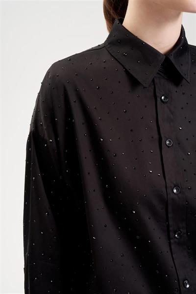 LAURA STONE EMBELLISHED COTTON SHIRT BLACK