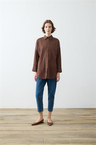 LAURA STONE EMBELLISHED COTTON SHIRT BROWN