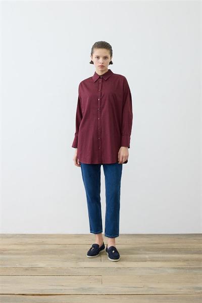 LAURA STONE EMBELLISHED COTTON SHIRT BURGUNDY
