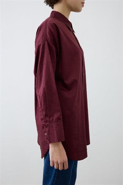 LAURA STONE EMBELLISHED COTTON SHIRT BURGUNDY