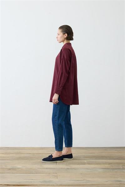 LAURA STONE EMBELLISHED COTTON SHIRT BURGUNDY