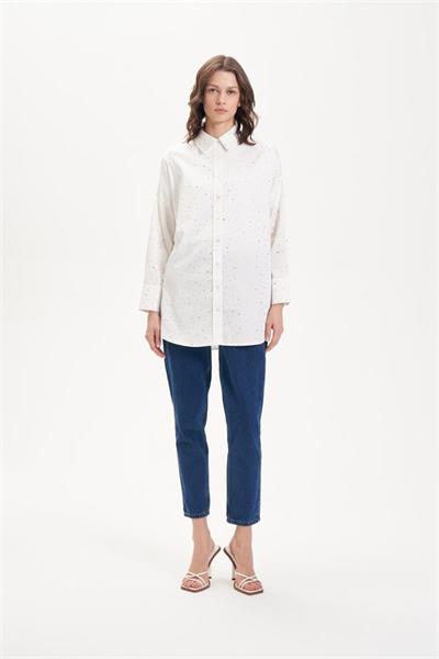 LAURA STONE EMBELLISHED COTTON SHIRT WHITE