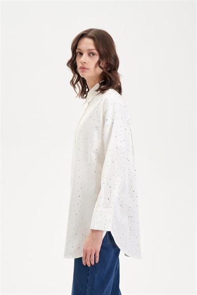 LAURA STONE EMBELLISHED COTTON SHIRT WHITE
